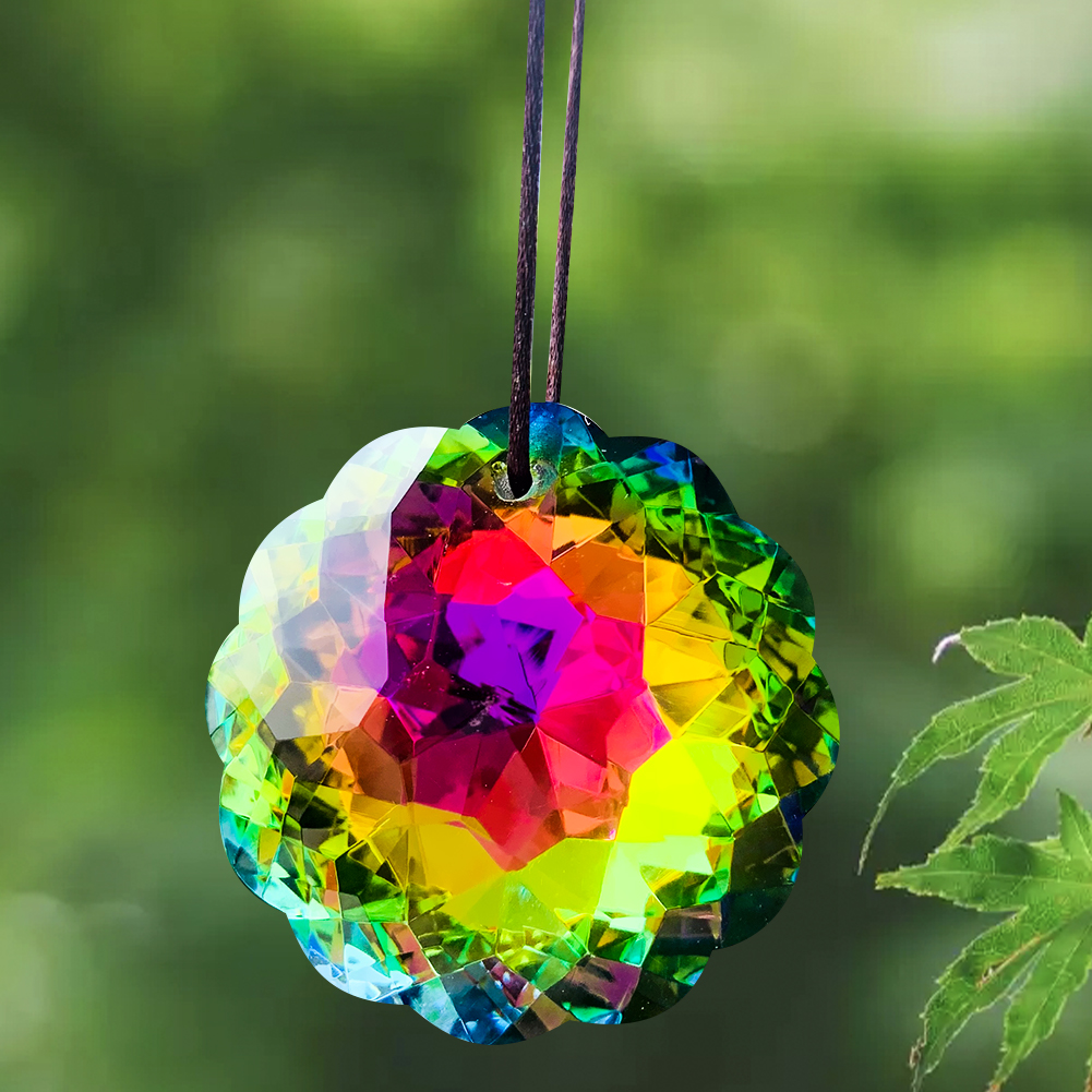 AB Color Faceted Cut Crystal Lighting Ball Flower Pendant Christmas Wedding Decoration Curtain Accessories Suncatcher